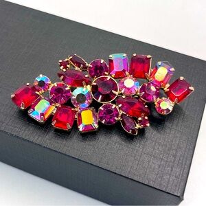 Juliana D&E VTG 60’s Vibrant Red and Pink Glass Crystal Brooch